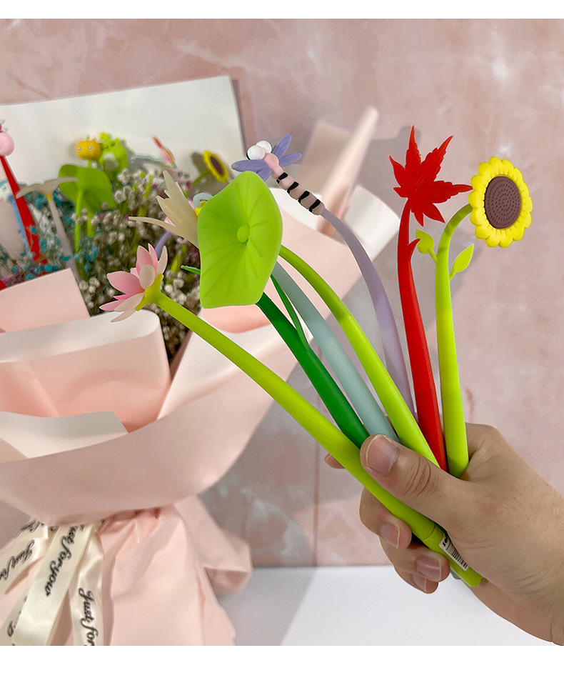 Creative sunflower silicone gel pen, swinging cute, stress-relieving gel pen, student stationery, swinging for stress relief, exquisite pic 19