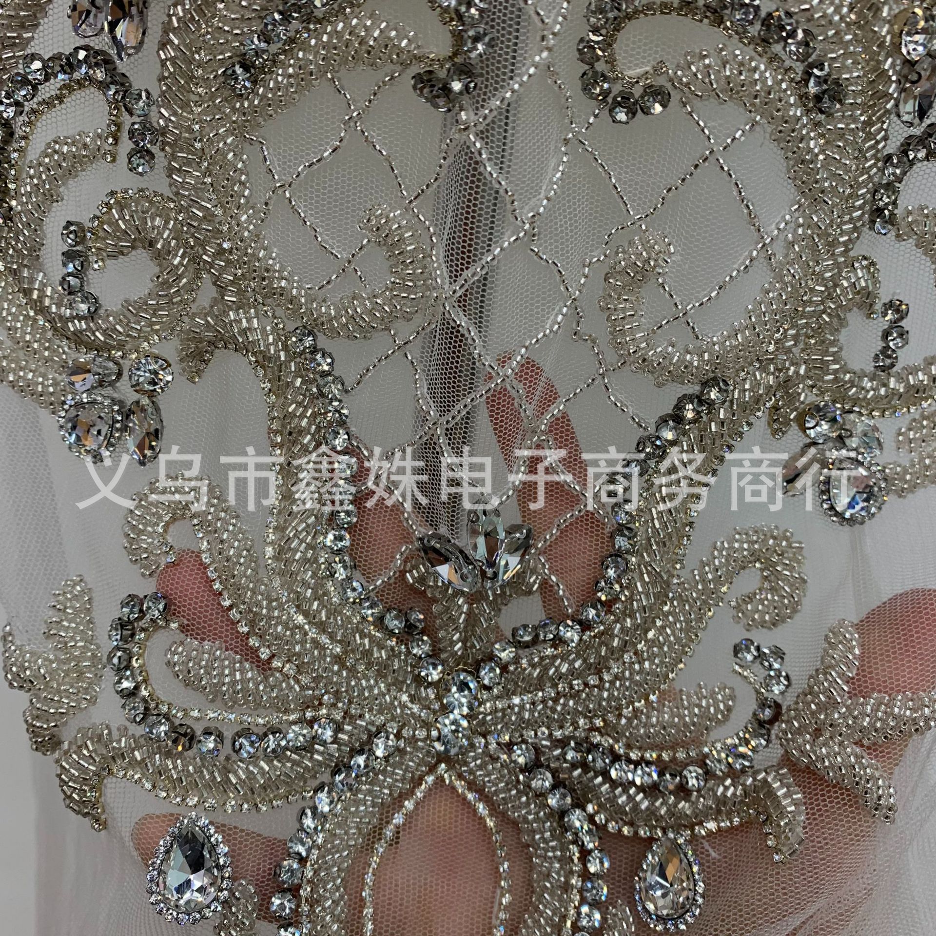 Y-shaped long luxurious hand-stitched beaded luxury wedding dress and evening gown with glass rhinestone cut pieces for clothing accessories pic 6