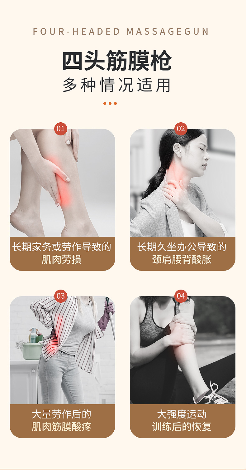 四头筋膜枪肌肉放松按摩器深层按摩仪腰部背部全身按摩抢理疗拉伸详情3