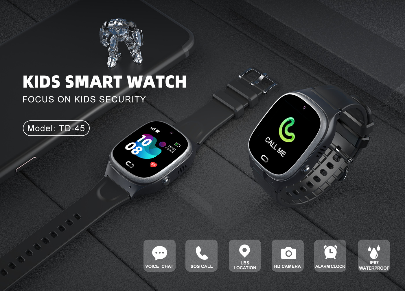 新款跨境外贸儿童智能定位电话手表TD45防水拍照手表smartwatchs详情1