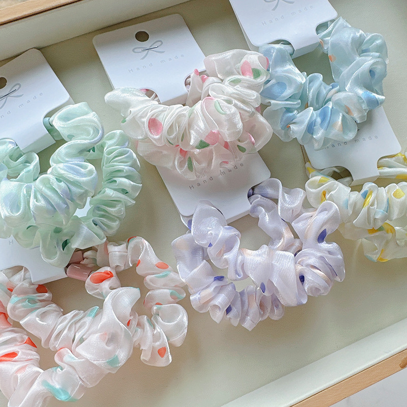 2条装圆点欧根纱网纱小肠发圈甜美小清新高弹力扎头发皮筋发绳女详情1