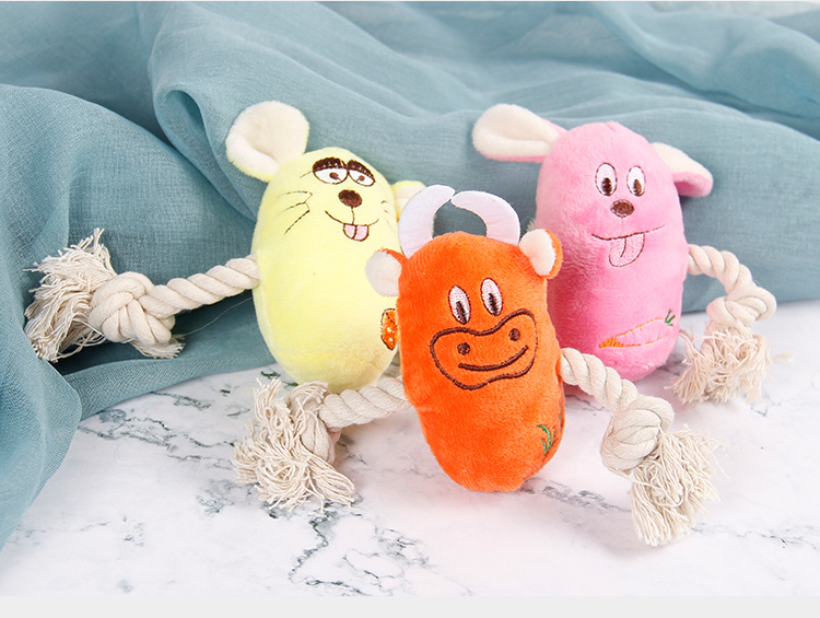 Factory direct sales of pet plush cat and dog toys, cotton rope, cartoon smiling mice, rabbits and cows pic 3