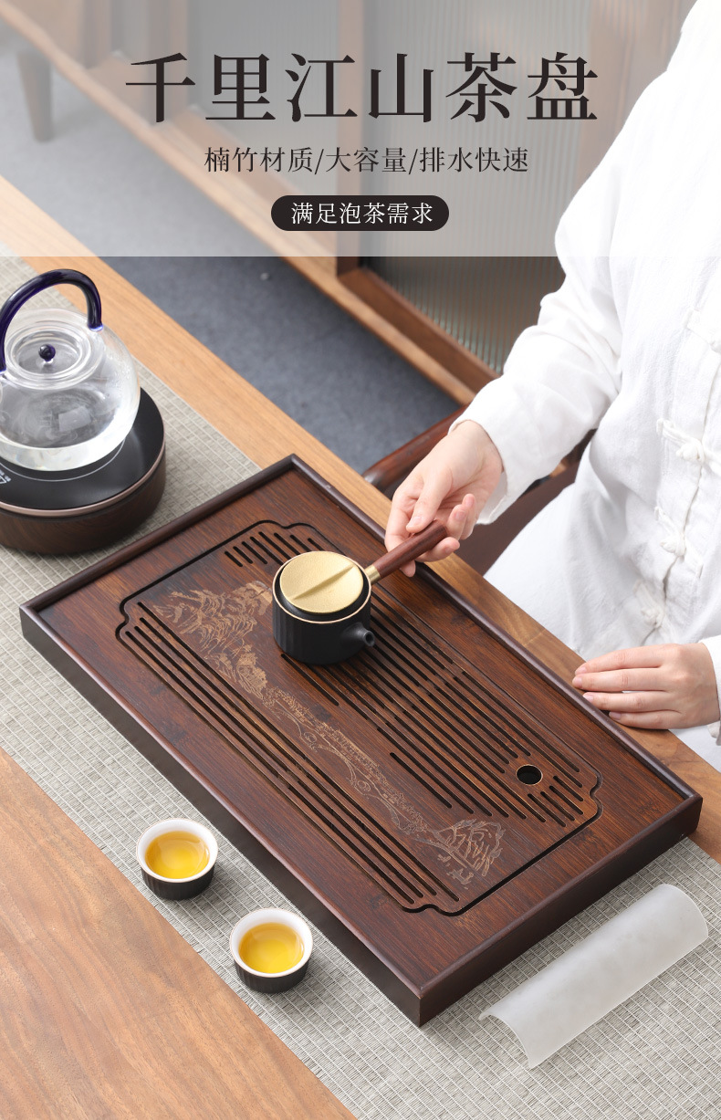 Wholesale of household small water storage trays, draining tea tables, simple rectangular bamboo tea sets, large and small sizes pic 14