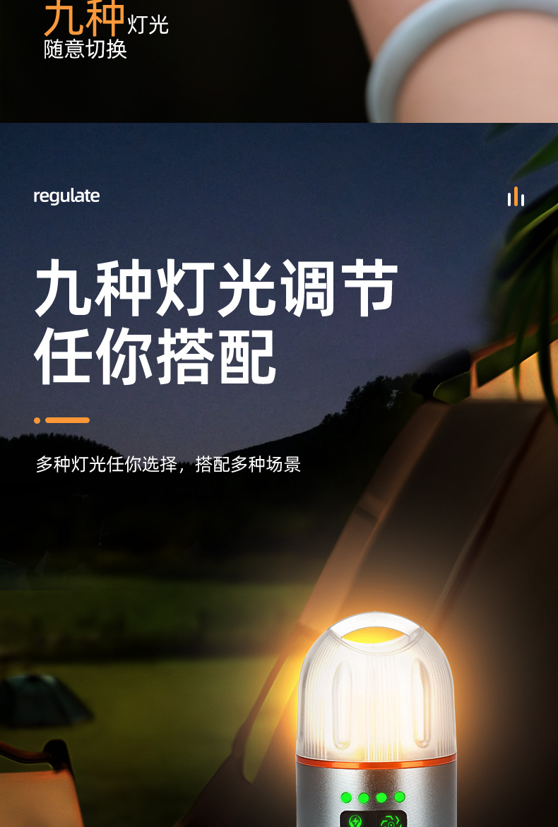 New cross-border multi-functional atmosphere outdoor camping lamp tent warm light magnetic strong light mini portable small flashlight pic 7
