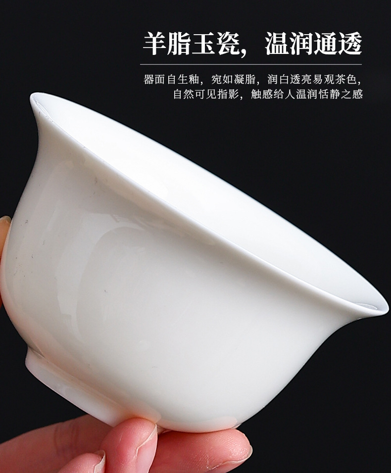 羊脂玉三才盖碗悬停白瓷泡茶碗茶杯薄胎茶具盖碗茶茶碗功夫小号杯详情17