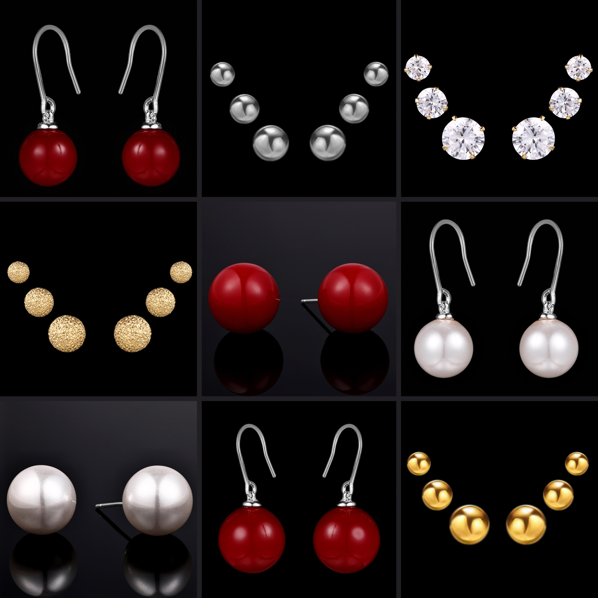 夏季欧美红色系女S925红玛瑙复古韩版耳饰纯银包金豆豆圆珠耳钉详情1