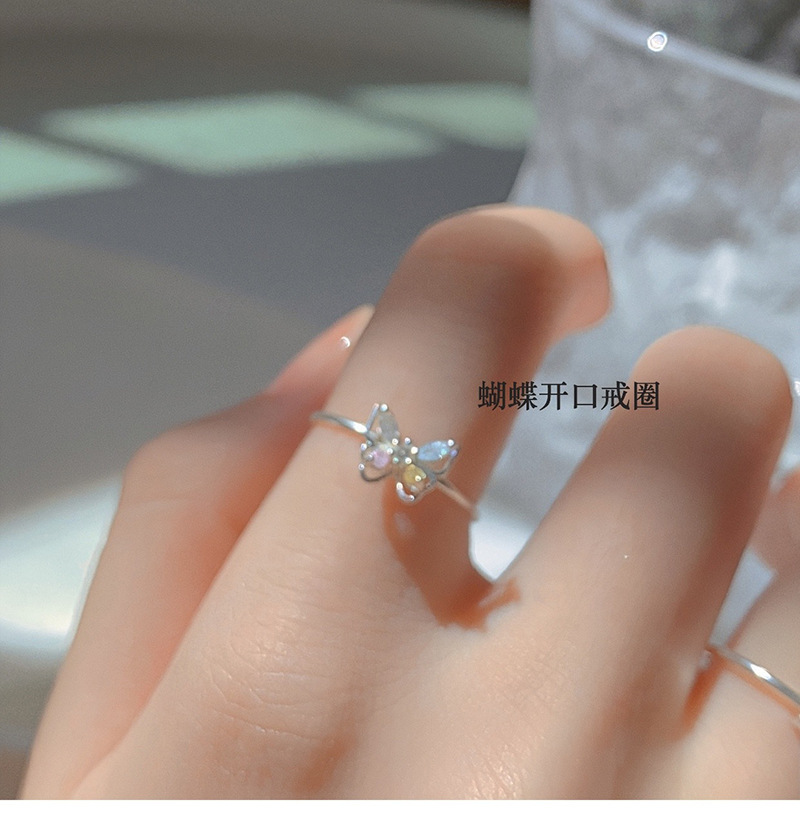 蝴蝶戒指女夏季氛围感镶嵌彩锆指环日常简约彩色梦蝶食 指戒开口详情5