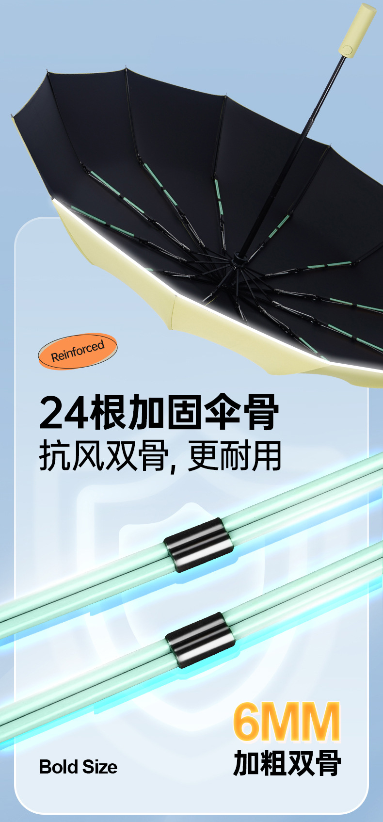 批发现货雨伞24骨反向大号自动伞定制男士防晒折叠晴雨伞广告礼品详情9