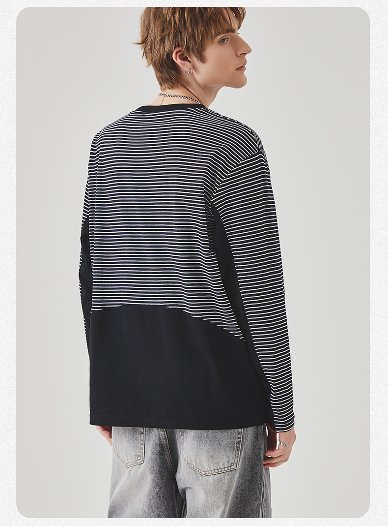 APO男装|撞色条纹长袖T恤男士春秋季潮牌宽松圆领内搭上衣打底衫详情24