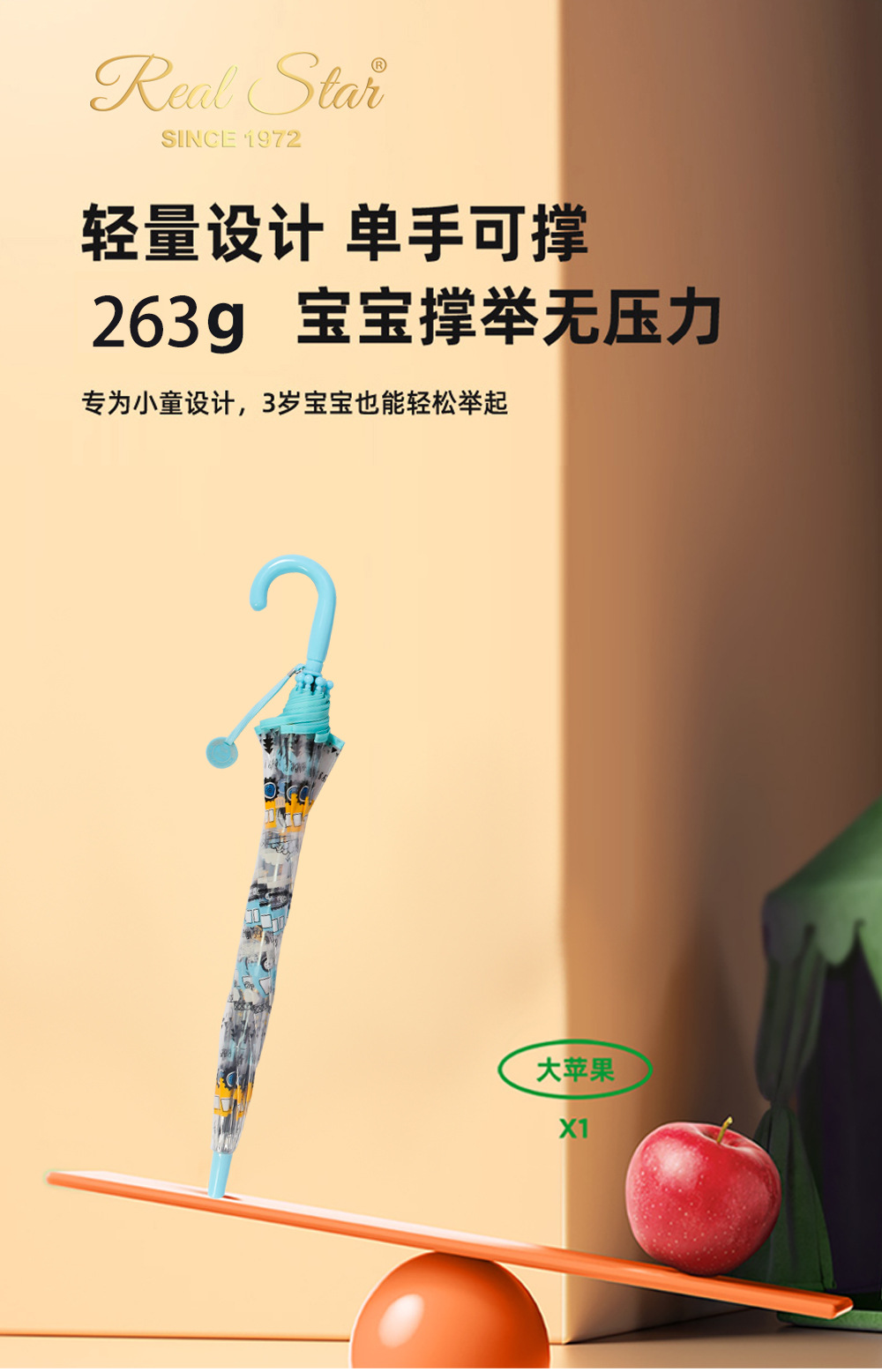 【跨境新品儿童雨伞可爱卡通POE透明伞挖机推土机图案自动伞现货详情8