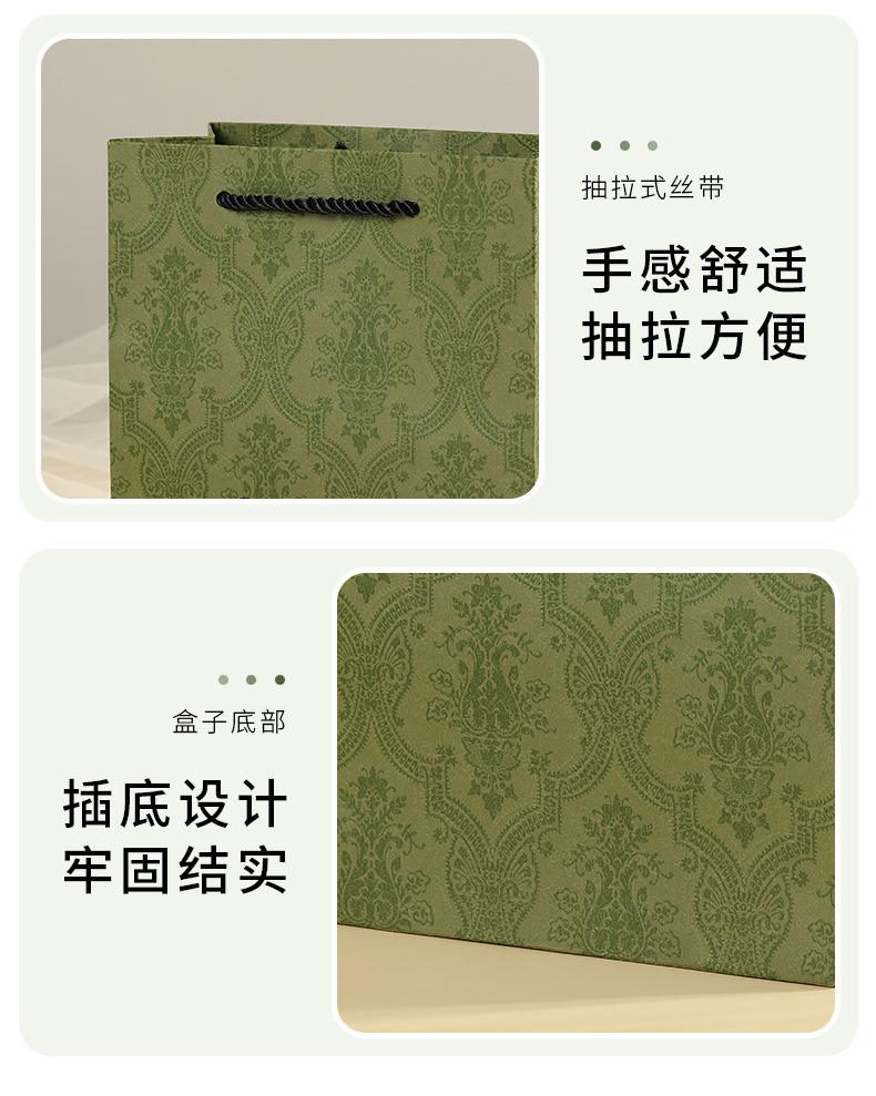 Ancient-style jewelry box, top and bottom cover ring box, classic packaging box, stud necklace box, enamel green jewelry box, gift bag pic 17