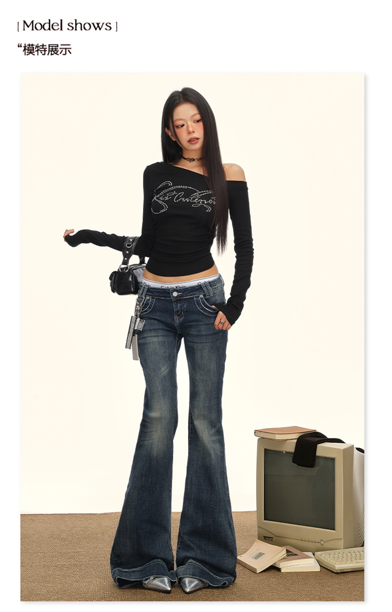 Low-waisted, slightly flared jeans for women in the autumn of 2025 - a versatile, retro, stretch, slimming flared pants for American hot girls. Wholesale pic 6