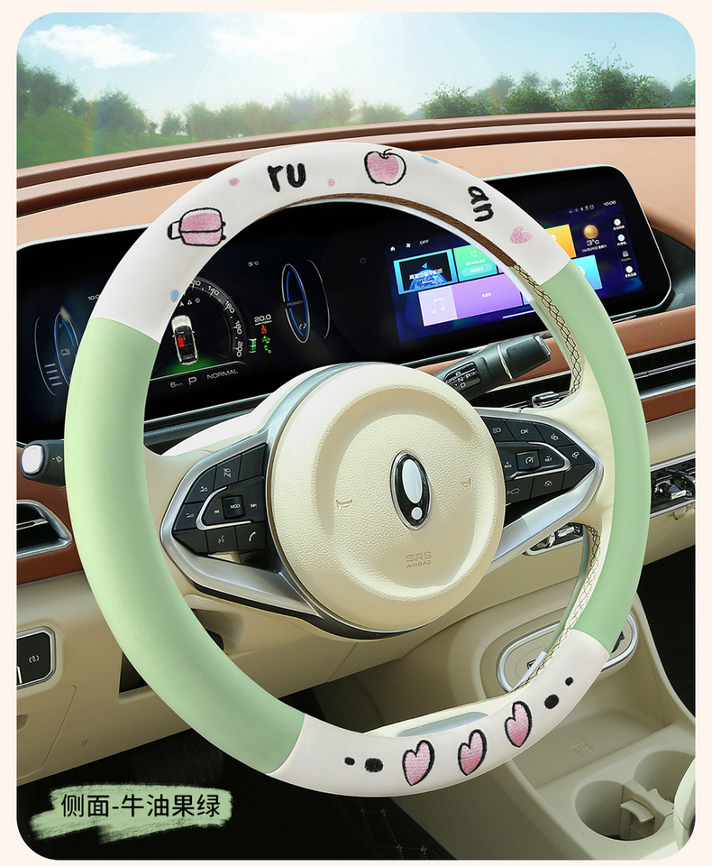 跨境专供新款出入平安车把套防滑纳帕皮卡通装饰汽车方向盘套详情15