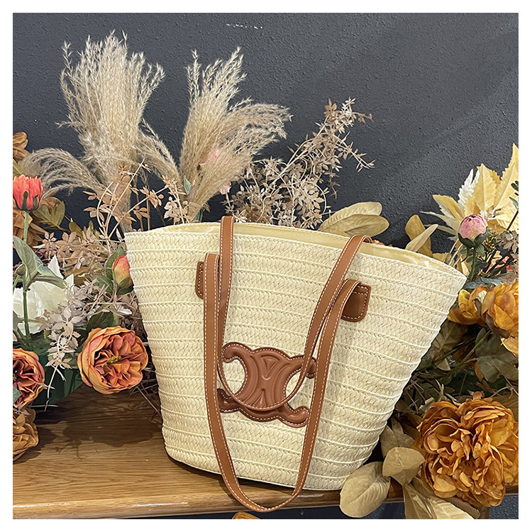 单肩草编包女士手提包大容量夏日旅游沙滩包手工编织菜篮子腋下包详情20