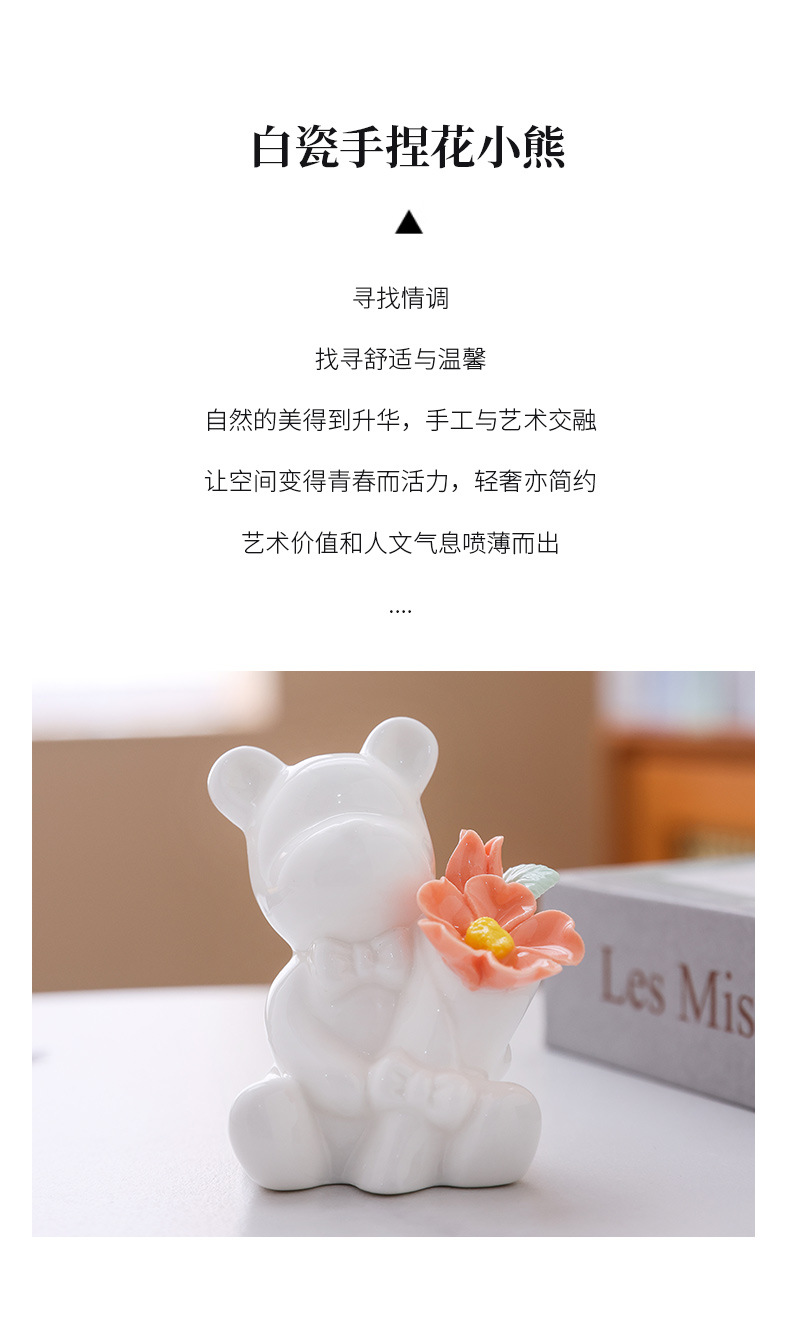 2026 Chinese-style creative ceramic ornaments, hand-molded mini cartoon bear, white high-end home decoration handicrafts pic 2