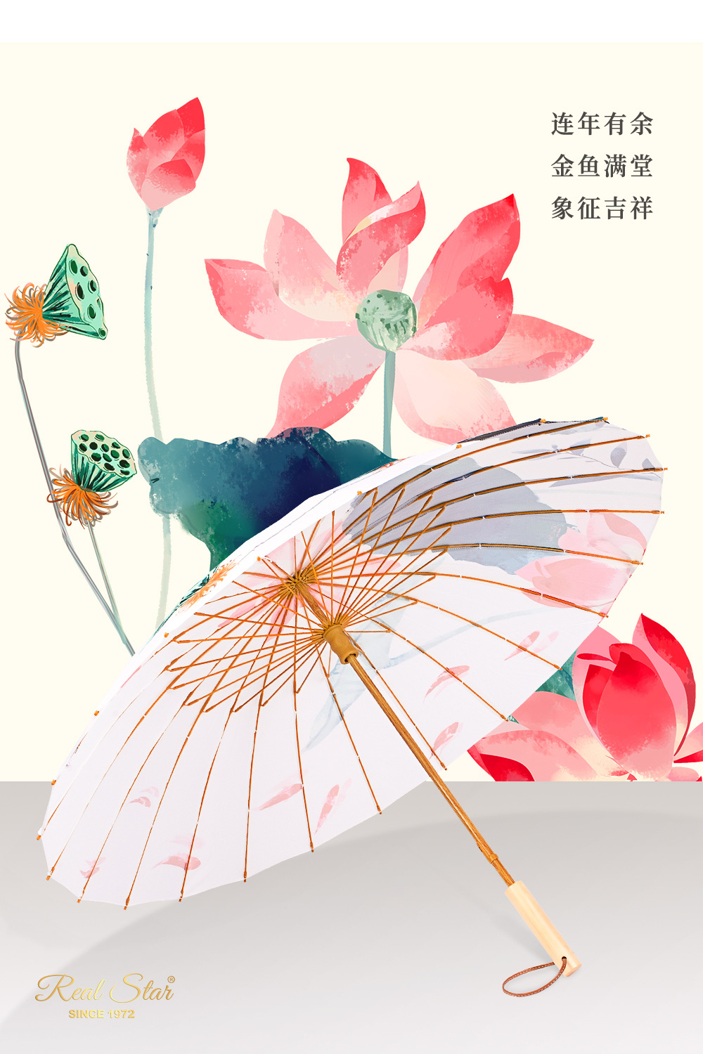 国风仿油纸伞水墨画布伞防雨搭配汉服装饰道具荷花芙蕖详情4