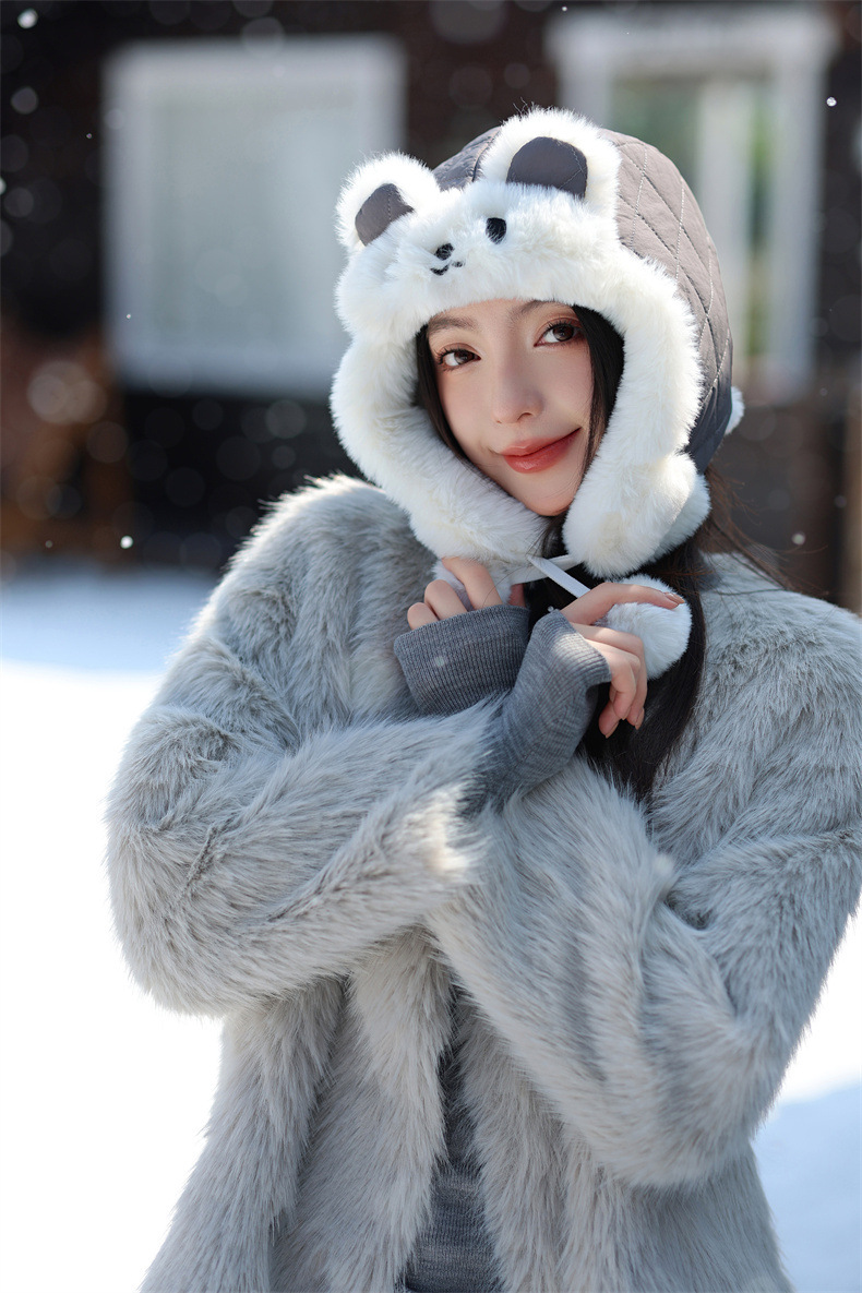 兔耳朵保暖雷锋帽子女士秋冬季加绒厚套头护耳棉帽韩版滑雪骑行帽详情5