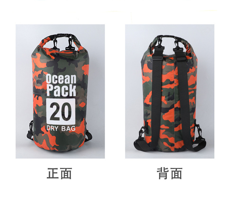跨境热销迷彩漂流防水袋单肩双肩防水桶包涤纶轻便漂流袋加工定制详情23