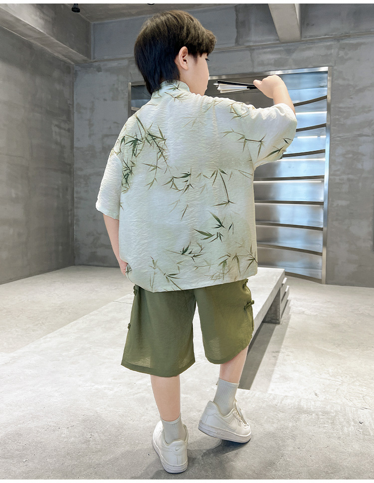 男童夏季新中式套装2025新品网红炸街国潮古风汉服竹叶夏装高品质详情9