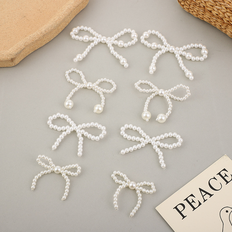 Factory direct sales of pearl bow accessories, retro imitation pearl knots, handcrafted beaded socks, hats and DIY accessories pic 3