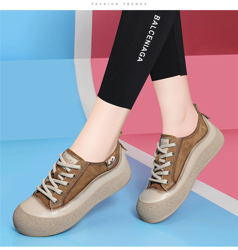 头层牛皮休闲真皮运动鞋女2025新款春秋复古板鞋潮鞋旅游鞋百搭详情8