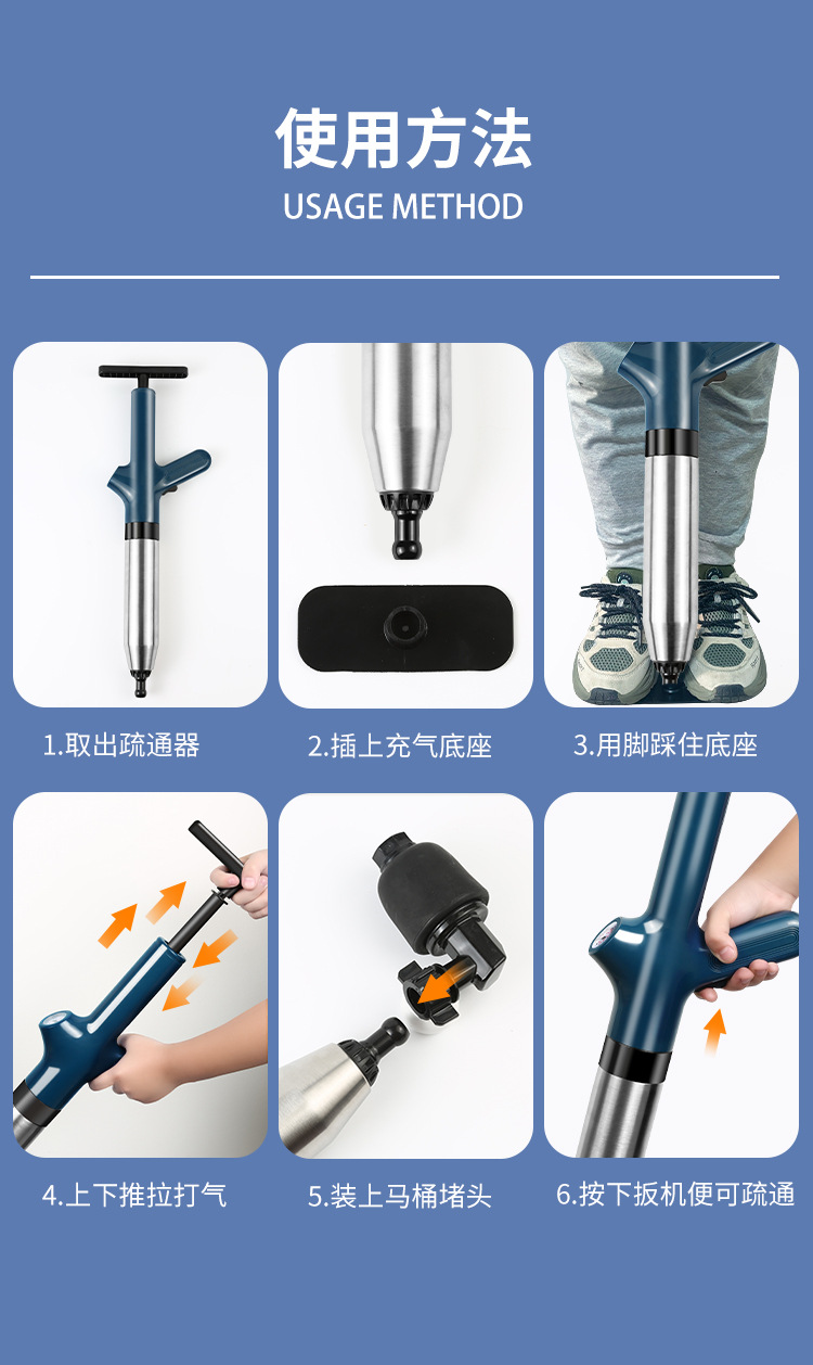 马桶疏通器一炮通下水道神器厕所厨房万能捅管道堵塞不锈钢新款厂详情21