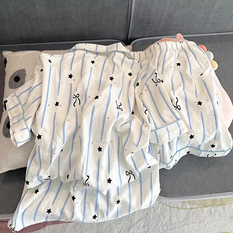 Pajama Women Summer Cloud Cotton 2024 New Style sweet and cute cardigan casual short-sleeved and short-shorts home wear set pic 29