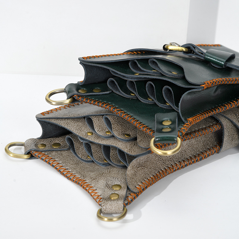 发廊美发工具包牛皮剪刀腰包挎包黑色绿色灰色时尚美发剪刀收纳包详情7