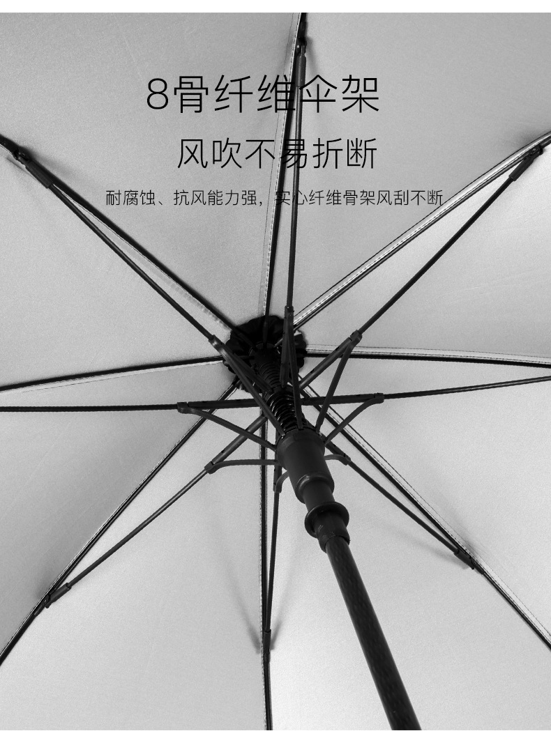 晴雨伞包邮23寸全纤维长柄高尔夫伞银胶防晒商务广告伞弯把定制伞详情10
