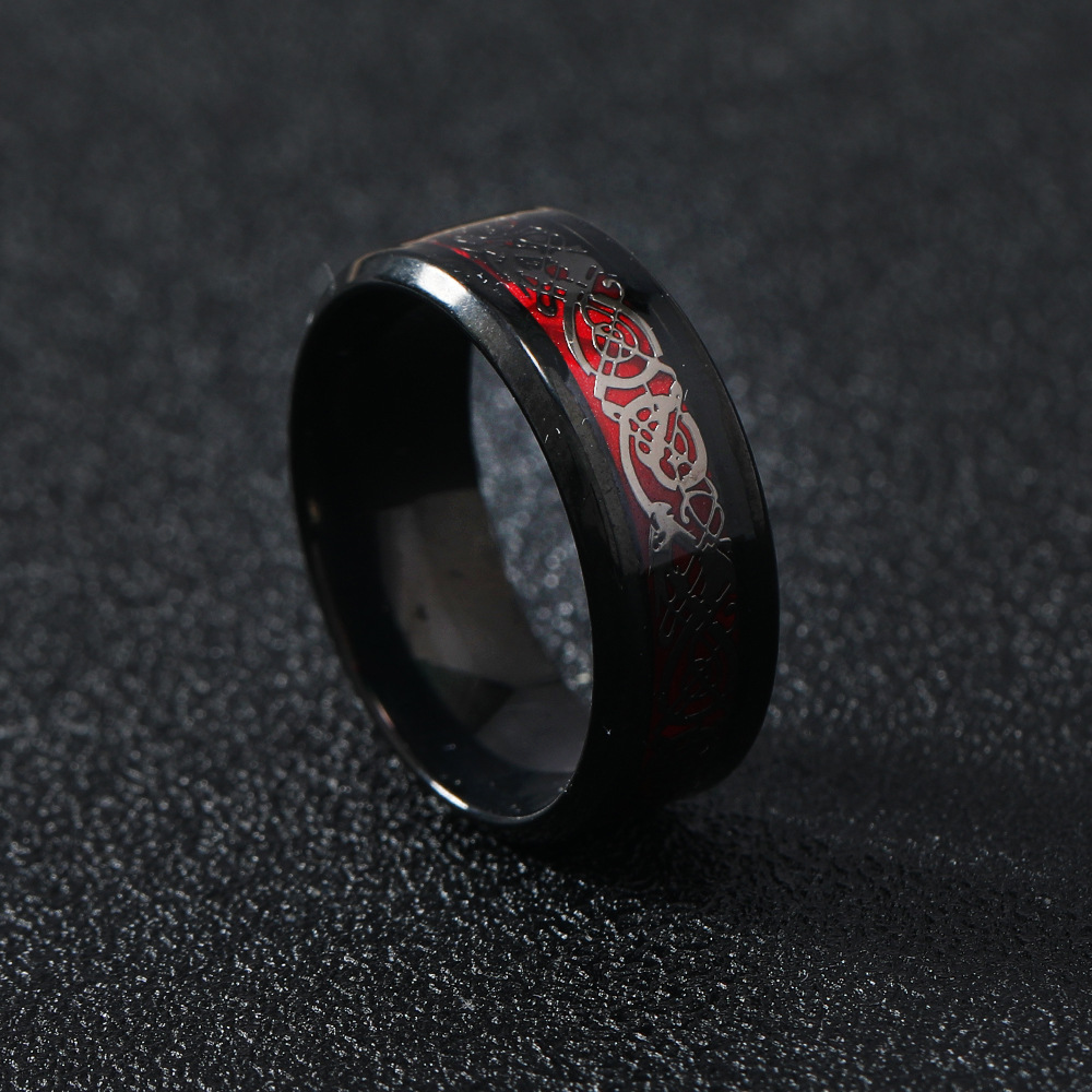 跨境热卖新品锈钢多色饰品 龙纹 龙片欧美时尚男士戒指源头厂家详情7