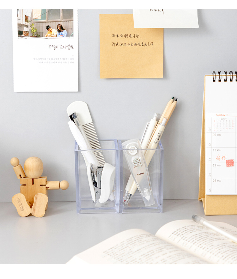 无印风透明亚克力笔筒学生文具整理收纳盒简约个性桌面杂物收纳筒详情12