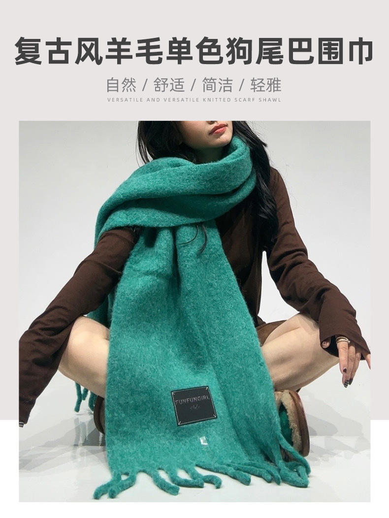 Autumn and winter Ankela Red Wool Scarf for women, new solid color thickened warm scarf, high-end, simple and versatile shawl pic 1