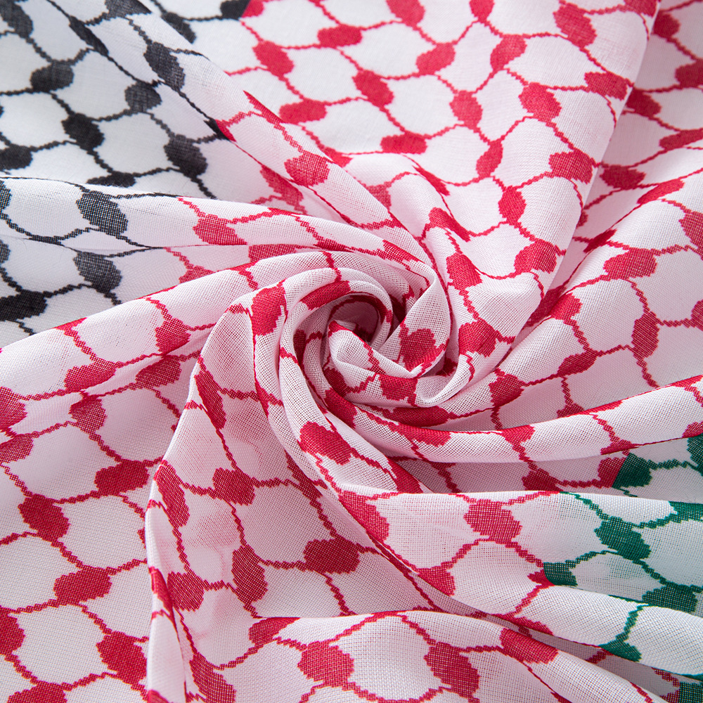 新款阿拉法特头巾阿拉伯围巾泡泡边流苏巴勒斯坦印花方巾跨境现货详情14