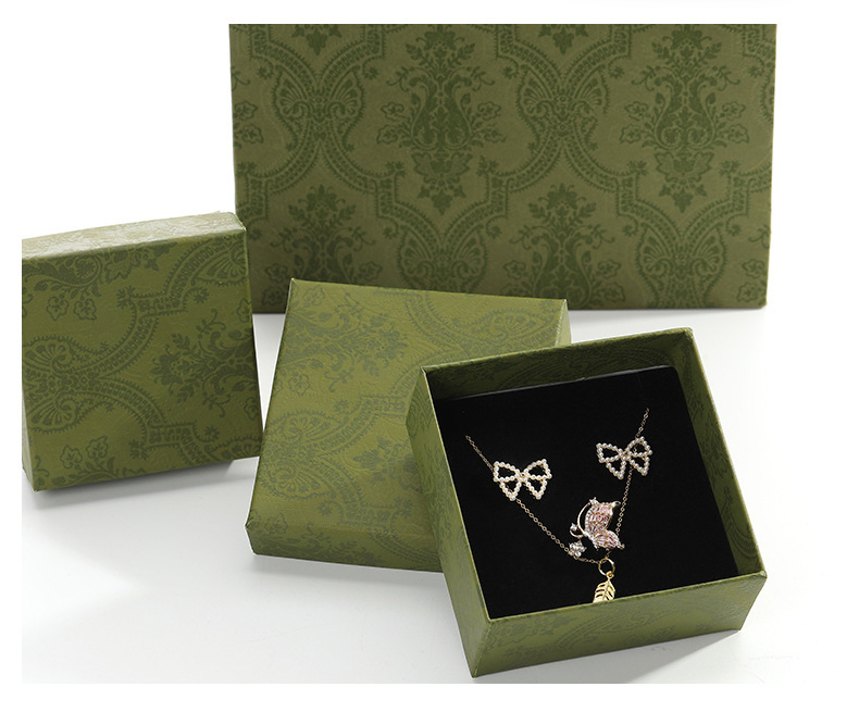 Ancient-style jewelry box, top and bottom cover ring box, classic packaging box, stud necklace box, enamel green jewelry box, gift bag pic 4