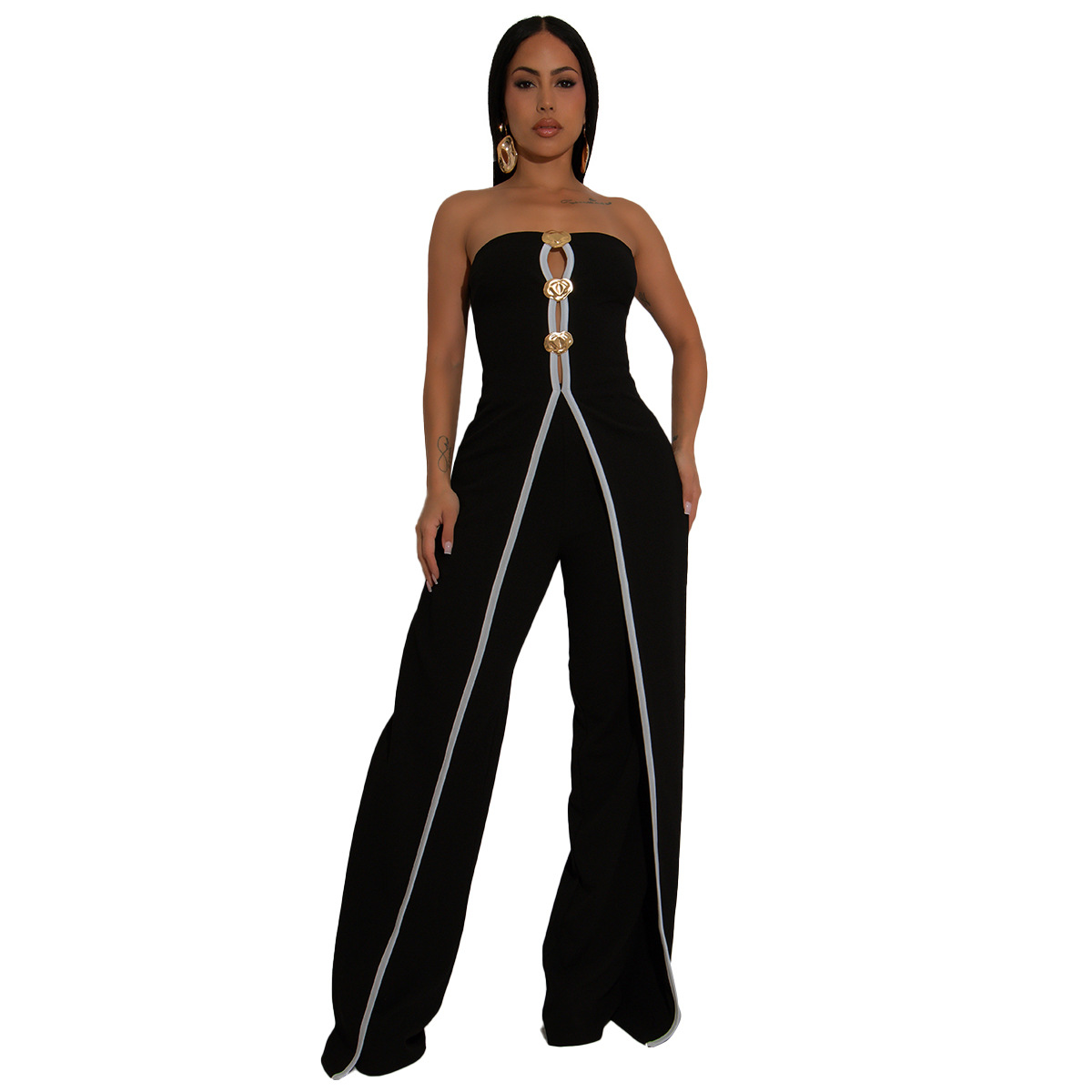 ZY6190 Amazon Independent store strapless false two-piece elegantly designed jumpsuit New partyjumpsuit pic 30