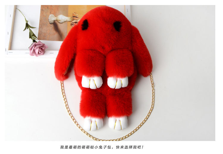 A plush chain rabbit bag for women, a single-shoulder crossbody bag imitating rex rabbit fur, a plush single-shoulder bag pic 17