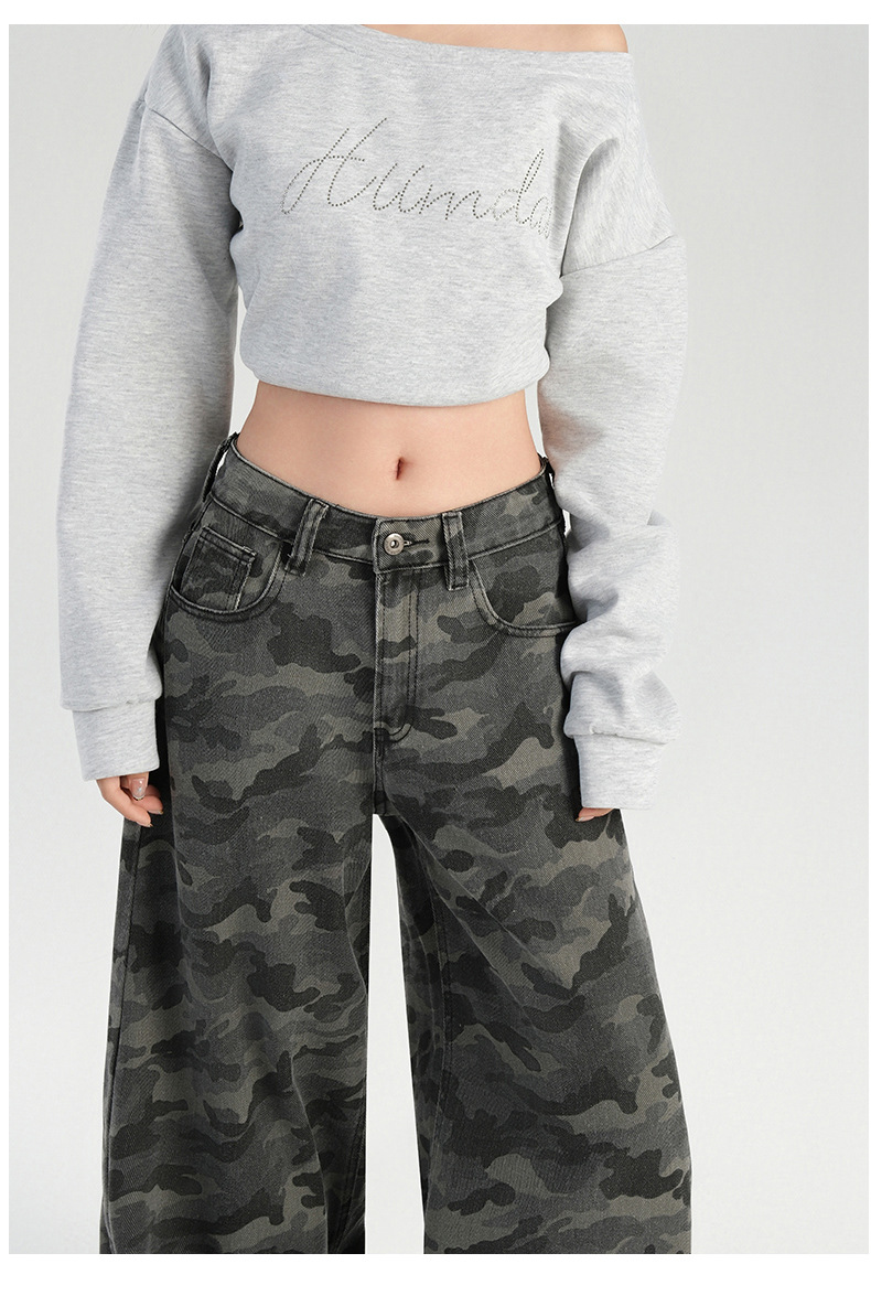 橙绢女装#美式辣妹迷彩高腰阔腿休闲裤女秋季新款高街显瘦拖地裤详情25