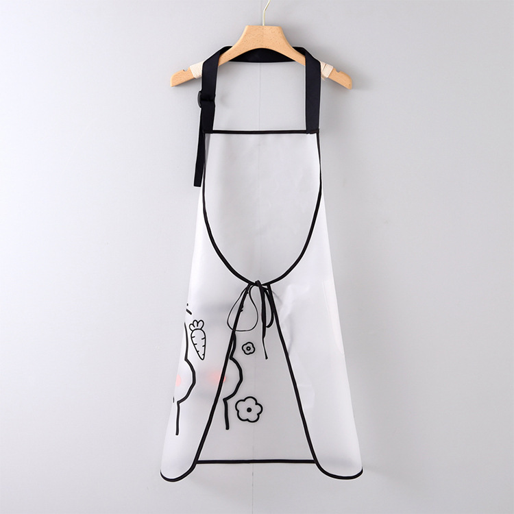 【 Chi Jia 】 Semi-transparent waterproof and oil-resistant TPU apron for women, adjustable tpu cute rabbit print kitchen pic 6
