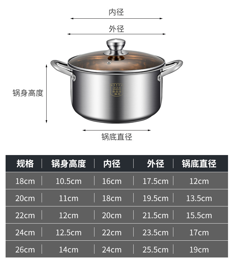 Household stainless steel soup pot, commercial 304 stewing pot for making soup, stewing meat, boiling soup, steaming and instant noodles, small pot, gas induction cooker pic 16