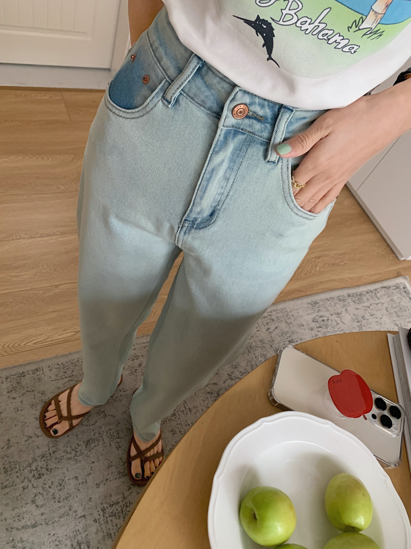 GAGD 海盐蓝窄版直筒牛仔裤女 夏日限定色复古做旧直筒牛仔烟管裤详情10