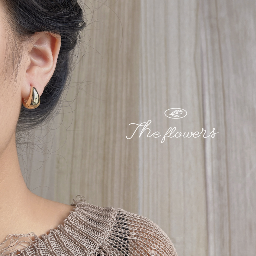 High-end feel ~ French simple smooth electroplated 14K ear buckles, daily metal feel earrings, factory earrings wholesale new style pic 4