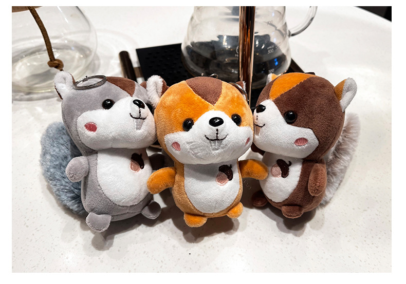 可爱立体站姿松鼠儿童毛绒玩具公仔学生书包配饰情侣钥匙扣挂件详情13