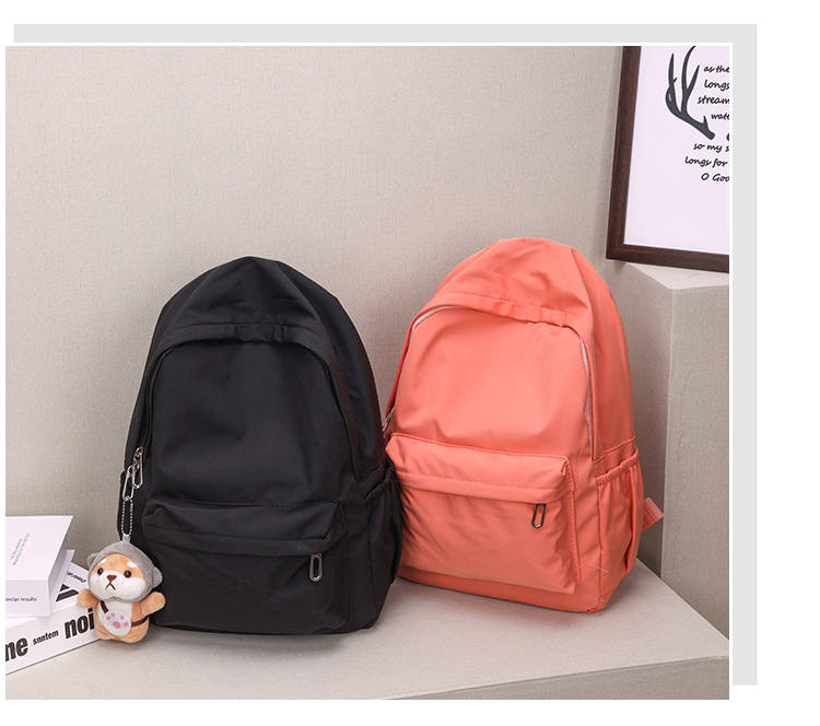 休闲大容量双肩包女生韩版纯色简约大学生书包尼龙轻便休闲背包详情12