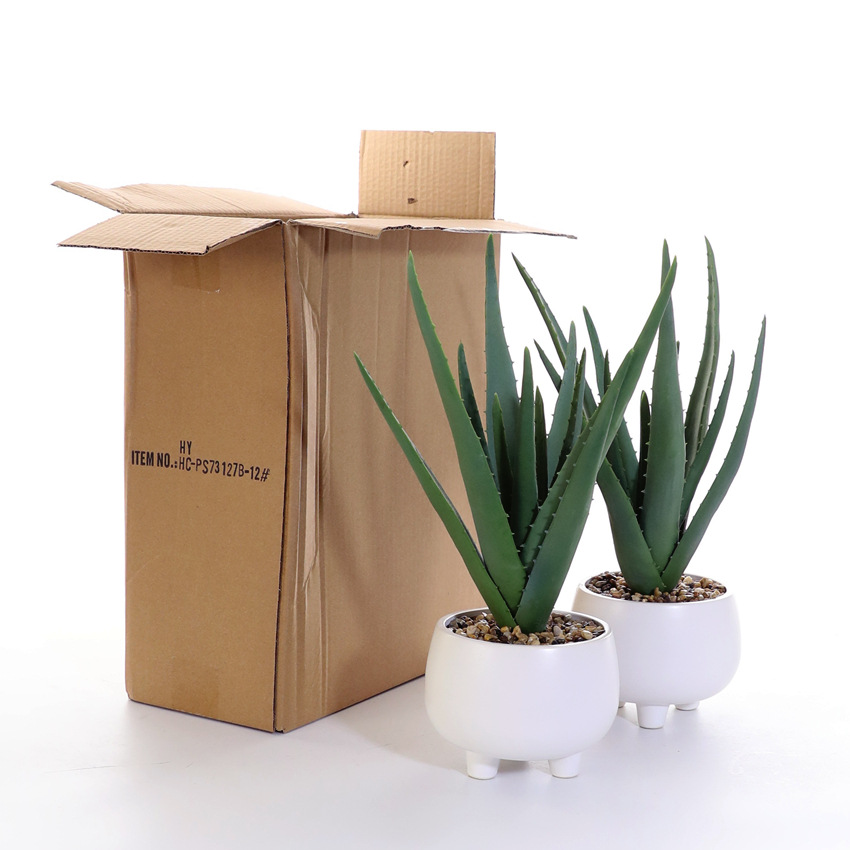 Simulated soft rubber aloe vera artificial flower set, white ceramic potted green plants, succulent plant decorative ornaments, cross-border pet gardening pic 6