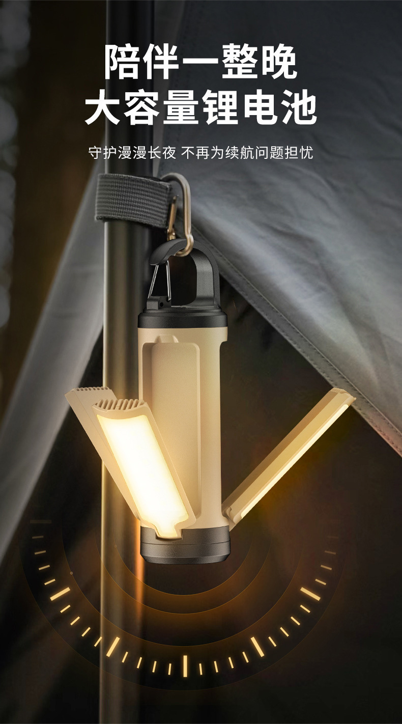 New cross-border portable hanging multi-functional camping lamp, 90° folding three-leaf lamp, outdoor emergency work lamp pic 16