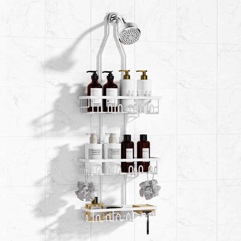 加工定制免打孔浴室花洒置物架太空铝壁挂式卫生间洗漱用品收纳架详情5