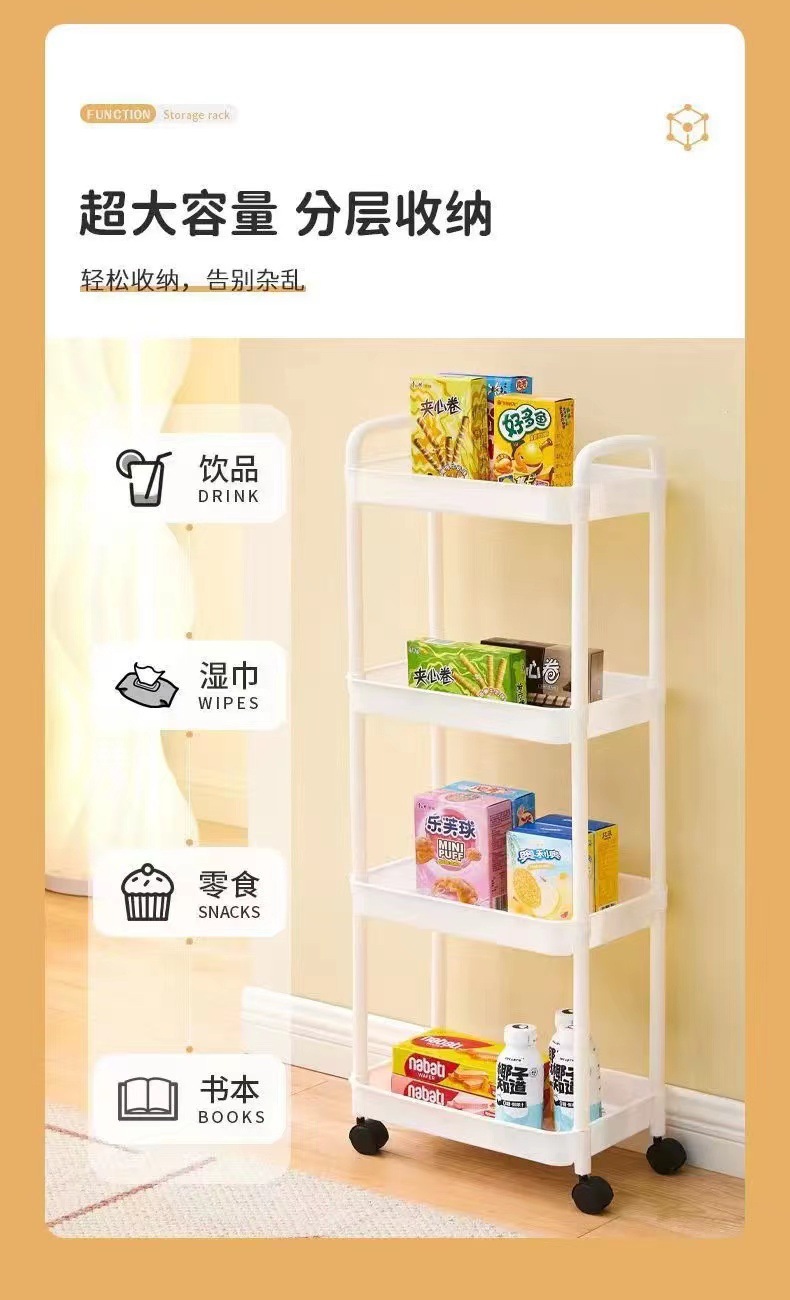 落地式可移动置物架 厨房客厅零食柜杂物收纳旋转多功能pp收纳架详情11