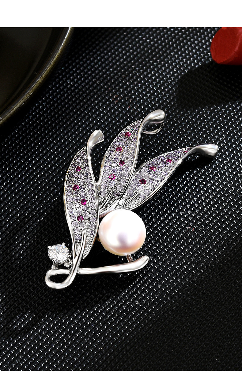 优雅百搭珍珠树叶胸针简约大气高级感胸花潮时尚别针服装配饰详情16