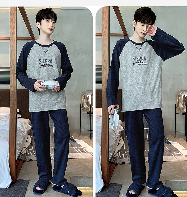 睡衣男士春秋款纯棉长袖青少年休闲可外穿秋季家居服大码套装批发详情18