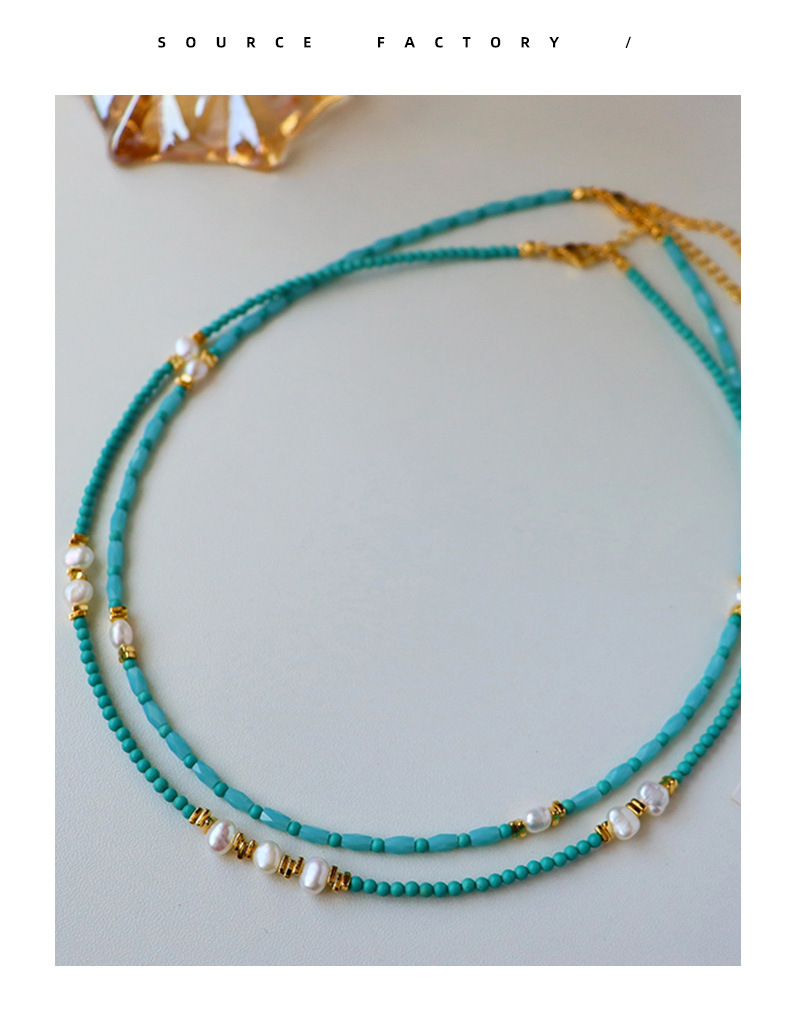 时尚轻奢绿松石淡水珍珠叠戴项链女气质百搭高级感精致简约锁骨链详情10